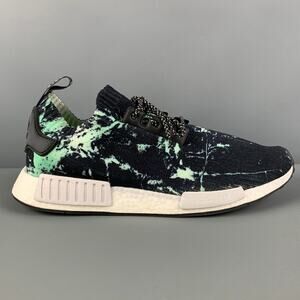 ADIDAS NMD R1 PK Size 12.5 Black Green Splattered Nylon Lace Up Sneakers